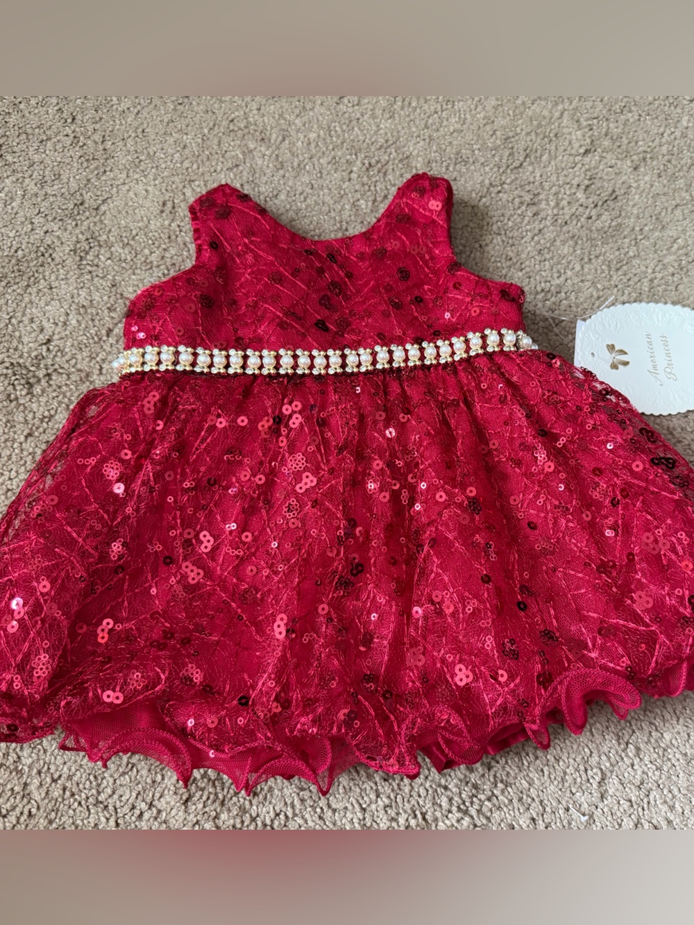 American Princess red holiday formal sequin trim dress 3 months girls